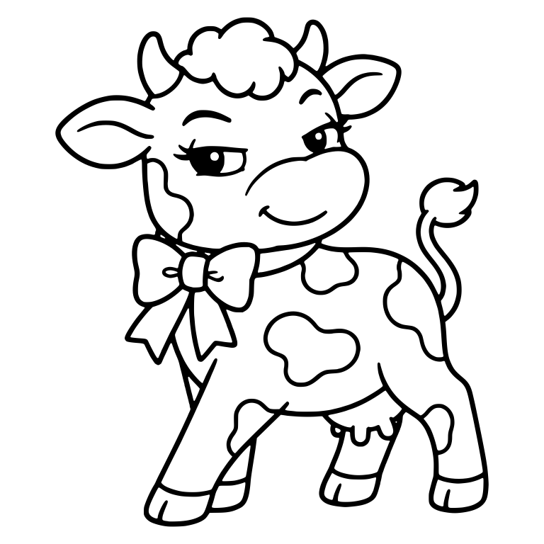 Sassy Smirking Calf With Big Neck Bow and Curled Tail — free animal SVG cut file