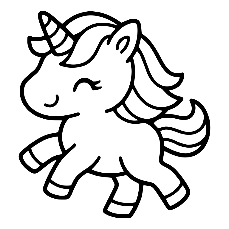 Prancing Kawaii Unicorn With Flowing Mane And Tail — free fantasy-creature SVG cut file