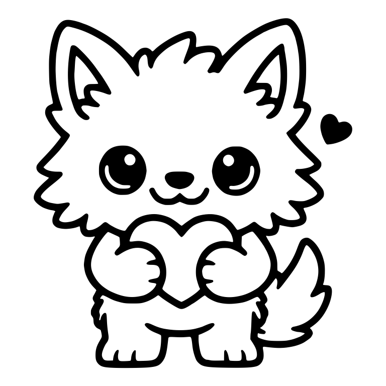 Wolf Pup Hugging a Heart With Floating Heart — free animal SVG cut file