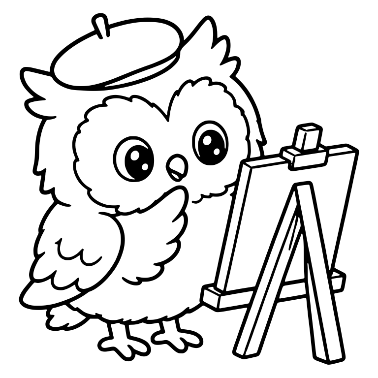 Owl in Beret Standing Beside an Easel — free animal SVG cut file