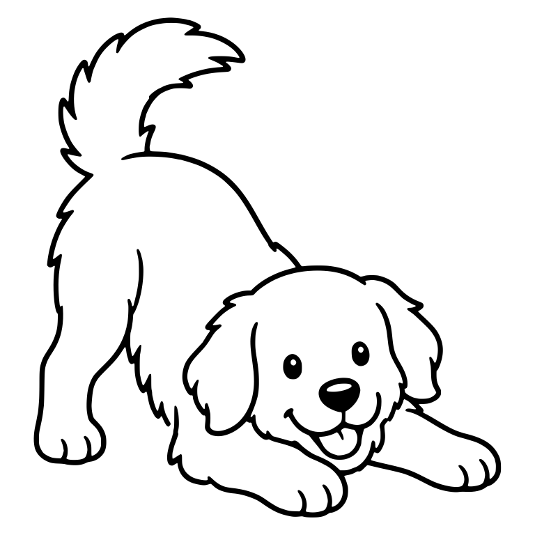 Fluffy Golden Retriever Puppy Play Bow With Big Tail — free animal SVG cut file