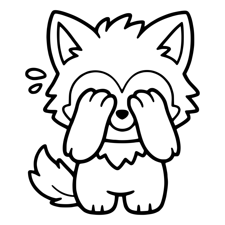 Nervous Kawaii Wolf Pup Covering Eyes With Sweat Drops — free animal SVG cut file