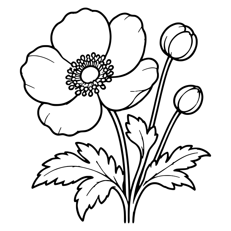 Japanese Anemone With Two Buds Leaning Right — free floral SVG cut file
