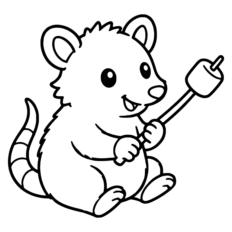 Kawaii Possum Holding Up a Marshmallow on a Stick — free animal SVG cut file