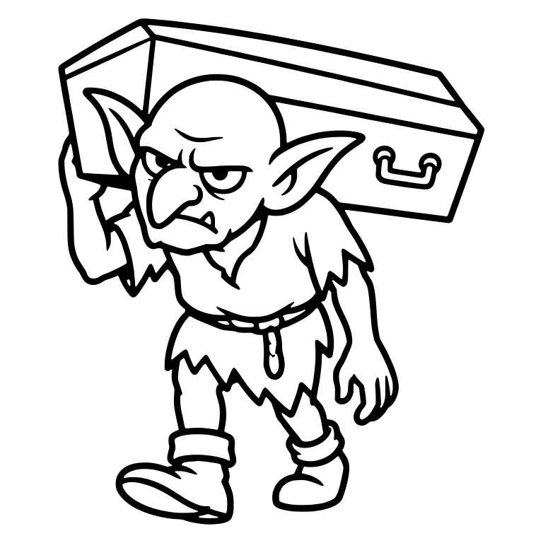 Grumpy Goblin Carrying Coffin on Shoulder — free fantasy-creature SVG cut file