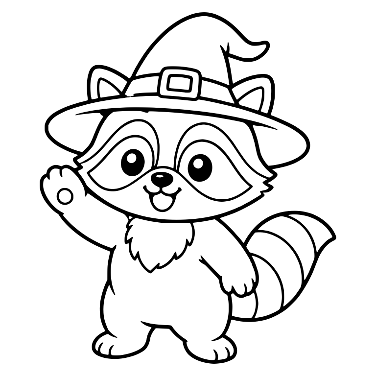 Waving Raccoon in a Witch Hat — free animal SVG cut file