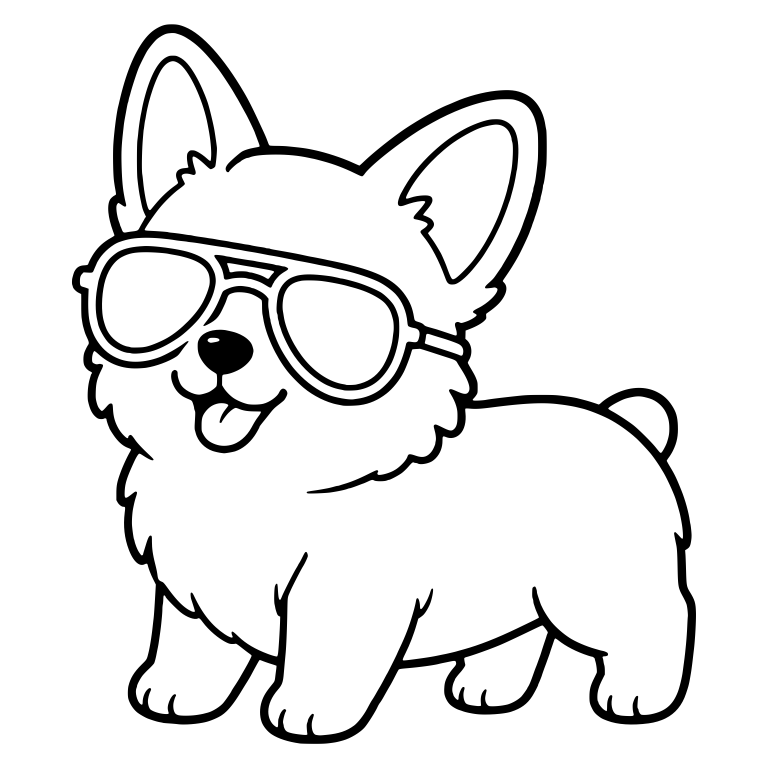 Standing Corgi Puppy in Aviator Sunglasses — free animal SVG cut file