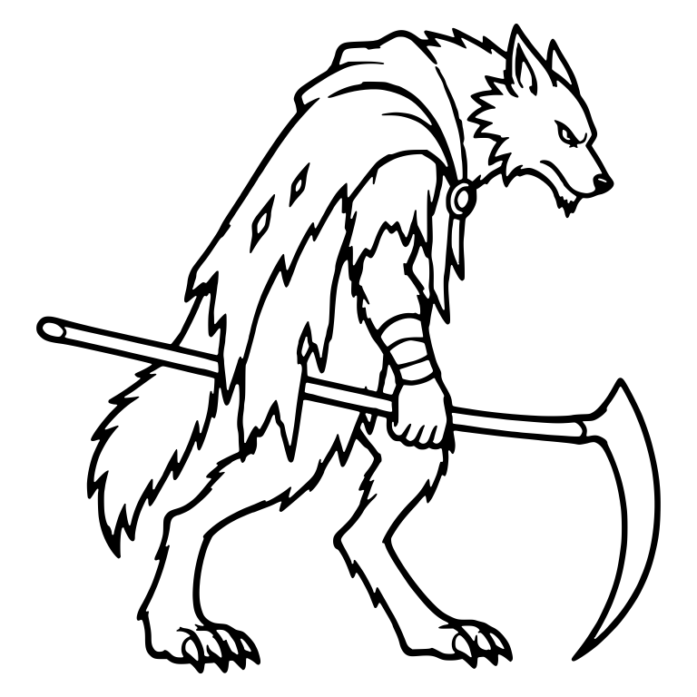 Hunched Werewolf Carrying Scythe In Tattered Cloak — free fantasy-creature SVG cut file