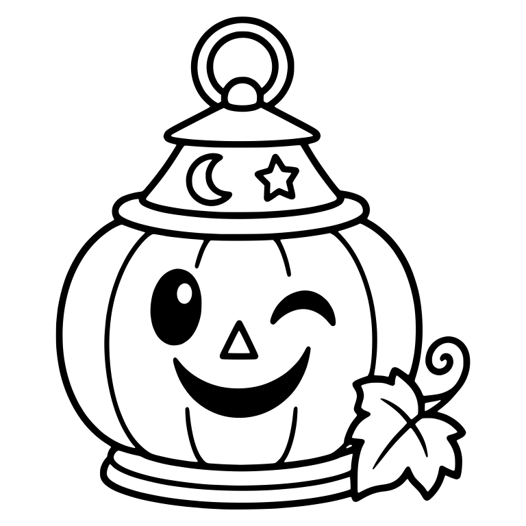 Winking Pumpkin Lantern with Moon, Star and Leaf — free holiday SVG cut file