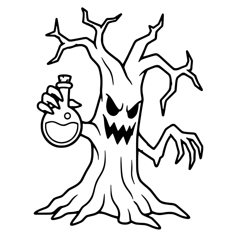Spooky Tree Holding a Potion Bottle — free floral SVG cut file