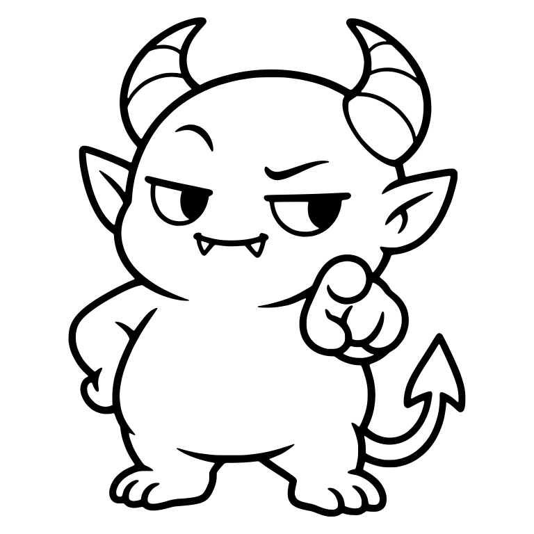 Chubby Demon Pointing at You with Striped Horns — free fantasy-creature SVG cut file