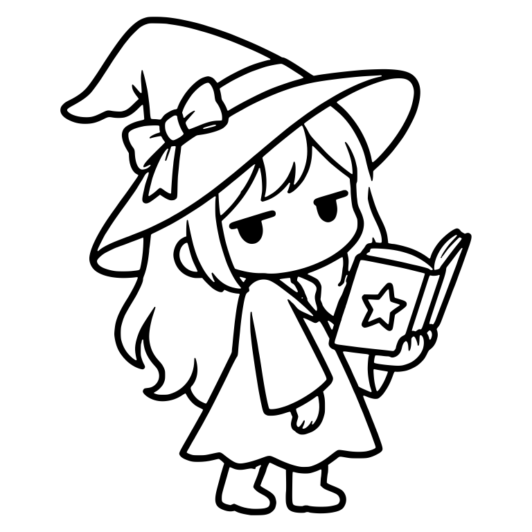 Bored Witch with Bow Hat Holding Star Spellbook — free characters SVG cut file