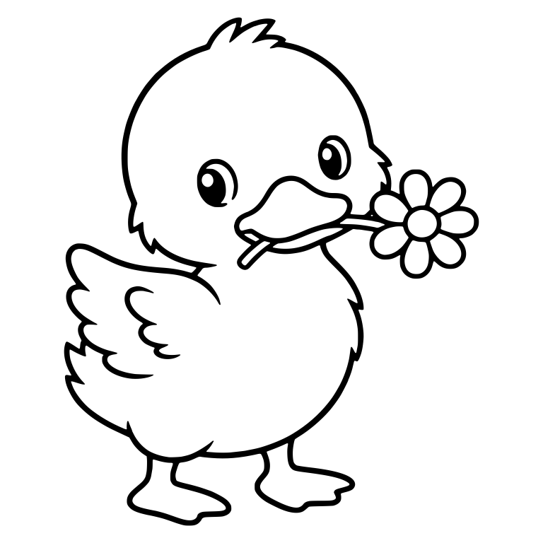 Fluffy Duckling with Raised Wing and Daisy in Beak — free animal SVG cut file