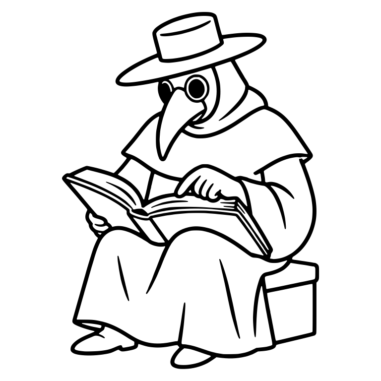 Plague Doctor Reading Big Book Seated on a Box — free characters SVG cut file
