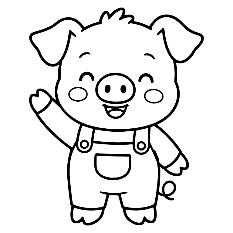 Waving Piglet In Overalls With Happy Eyes — free animal SVG cut file
