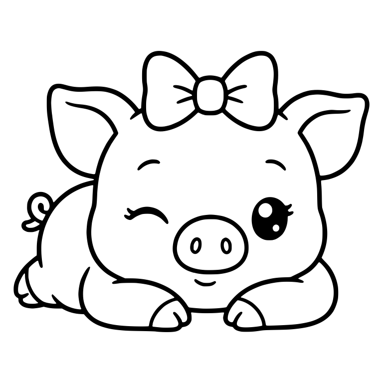 Winking Piglet Lying Down with Head Bow — free animal SVG cut file