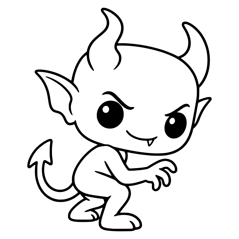 Crouching Imp with Wavy Horns and Single Fang — free fantasy-creature SVG cut file