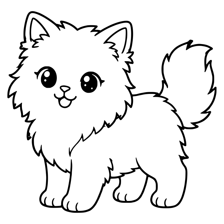 Fluffy Kitten Standing With Open Smile and Puffy Tail — free animal SVG cut file