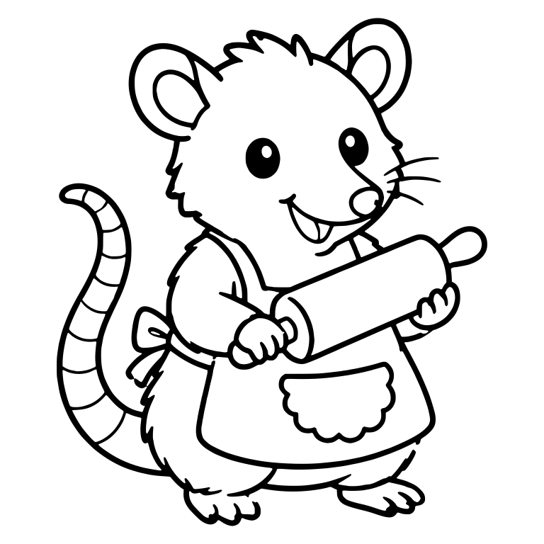 Opossum in Apron Holding a Rolling Pin — free animal SVG cut file