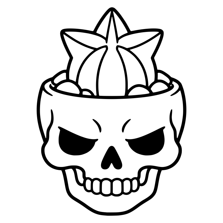 Angry Skull Planter With Spiky Star Cactus — free skeleton SVG cut file