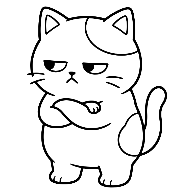 Patched Chubby Kitten Standing with Arms Crossed — free animal SVG cut file