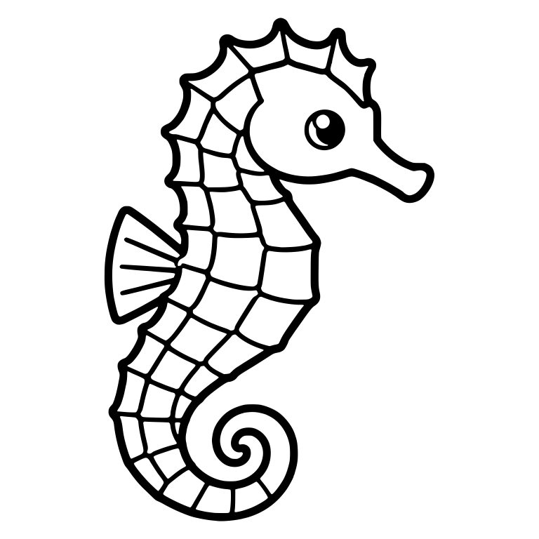 Plated Seahorse Facing Right With Spiky Crest — free animal SVG cut file