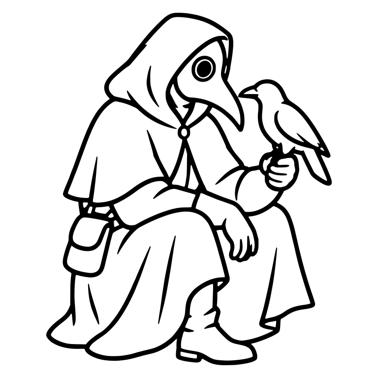 Hooded Plague Doctor Holding Perched Raven — free characters SVG cut file