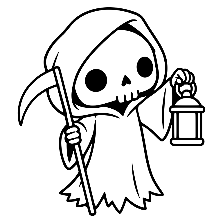Grim Reaper With Scythe and Raised Lantern — free characters SVG cut file