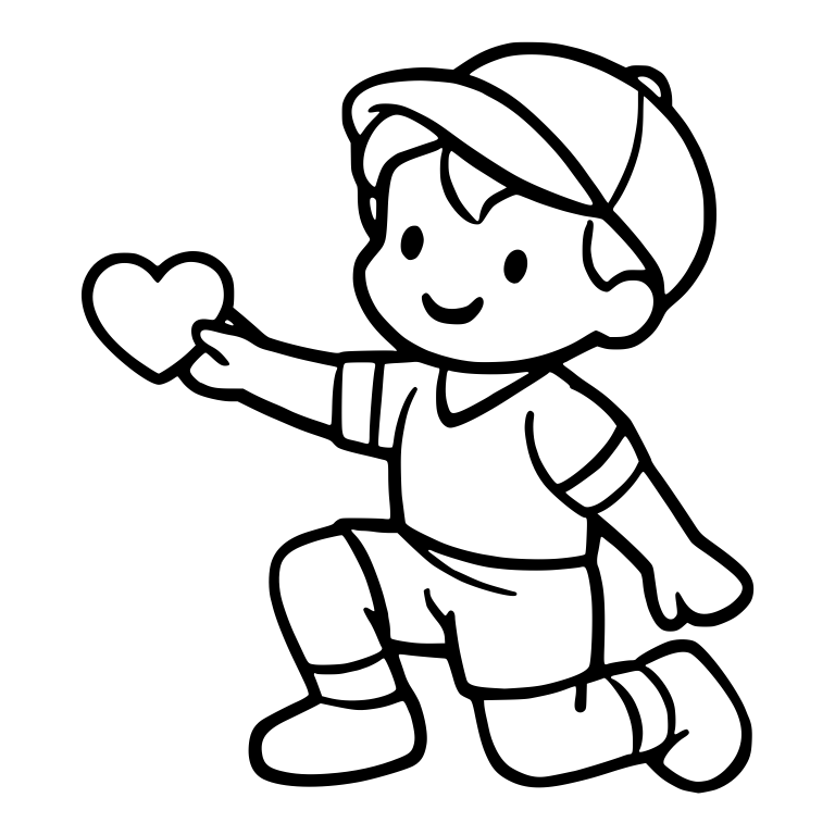 Cute Boy in Cap Kneeling and Offering a Heart — free characters SVG cut file