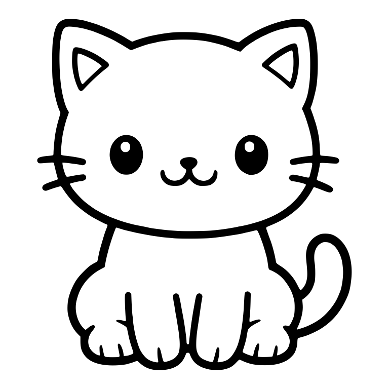 Kawaii Kitten With Sparkly Eyes And Curled Tail — free animal SVG cut file
