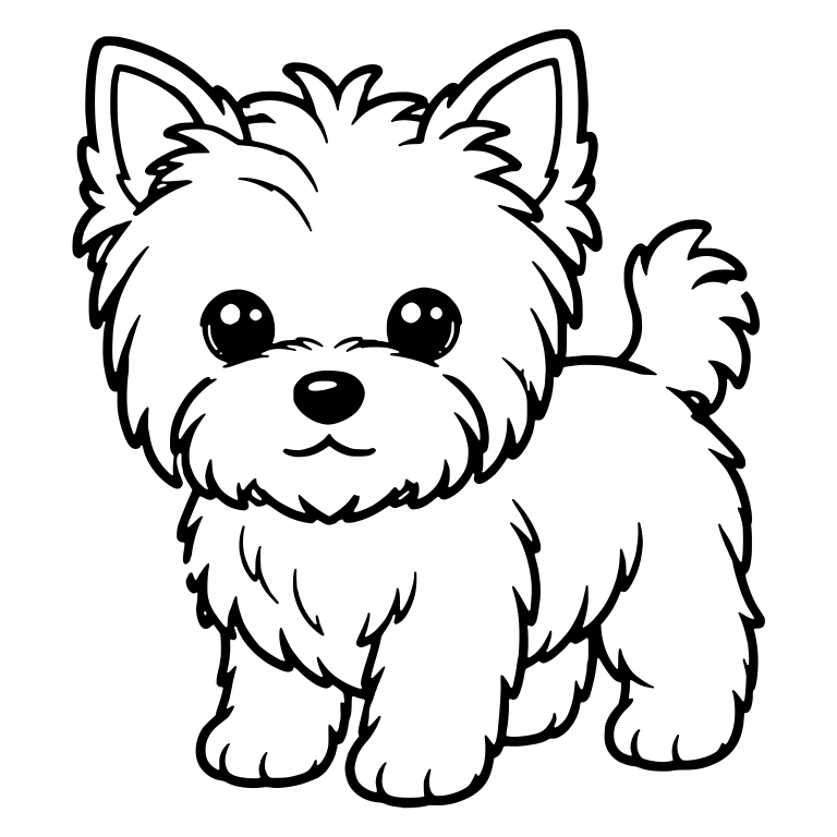 Fluffy Yorkie Puppy Standing With Curled Tail — free animal SVG cut file
