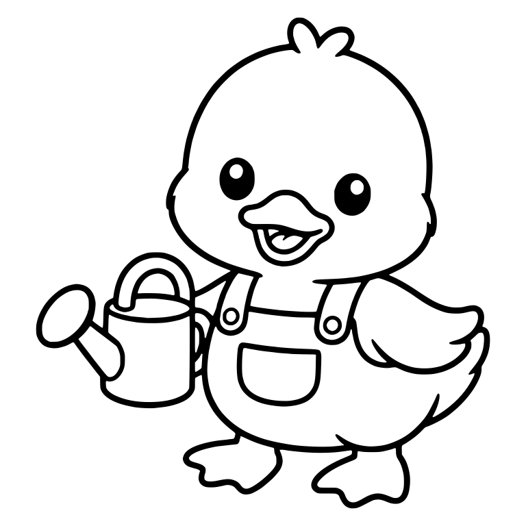 Duckling in Overalls Holding a Watering Can — free animal SVG cut file