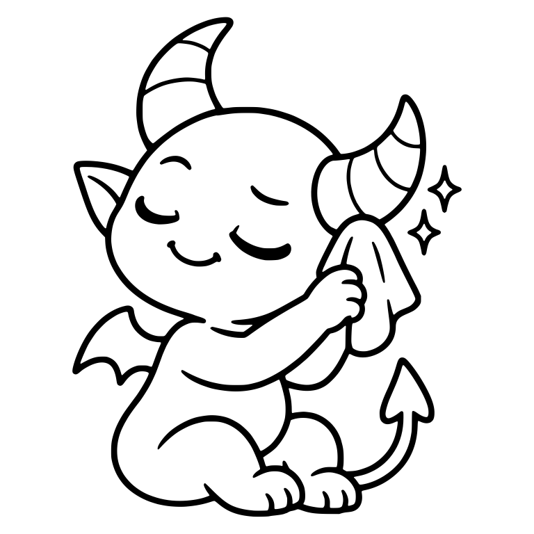 Content Kneeling Devil Polishing Horn With Cloth — free fantasy-creature SVG cut file