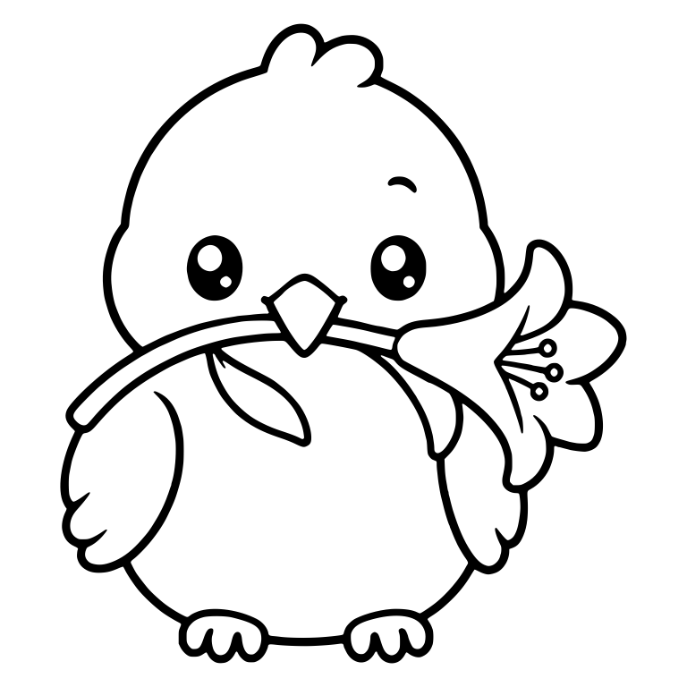 Round Chick Carrying Lily in Its Beak — free animal SVG cut file