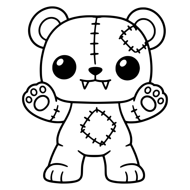 Stitched Teddy Bear With Fangs and Raised Paws — free animal SVG cut file