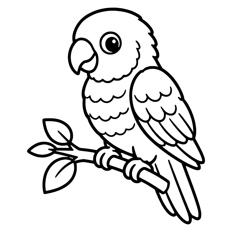 Kawaii Lorikeet Perched on a Leafy Branch — free animal SVG cut file