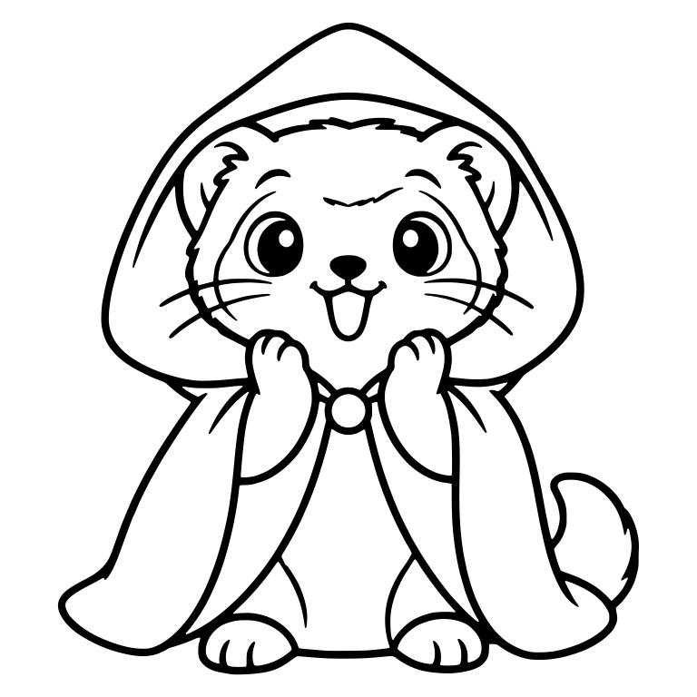 Excited Ferret in Hooded Cloak With Raised Paws — free animal SVG cut file