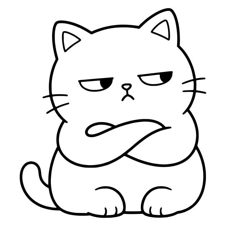Chubby Kitten Sitting with Arms Crossed and Side Eye — free animal SVG cut file
