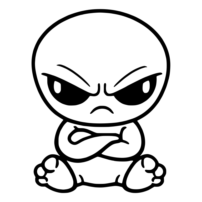 Grumpy Bald Alien Baby Sitting With Arms Crossed — free fantasy-creature SVG cut file