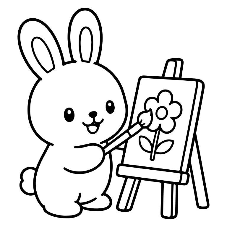 Bunny Painting a Flower on an Easel — free animal SVG cut file