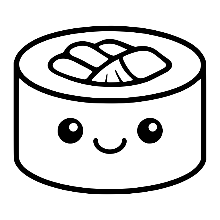 Maki Roll With Folded Fish Slices And Wide Smile — free food SVG cut file