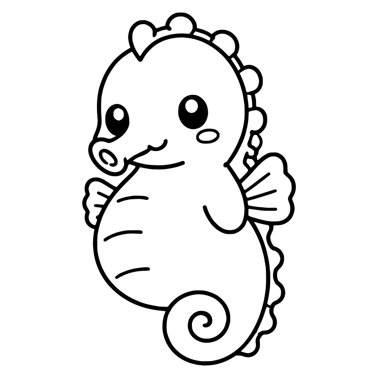 Chubby Pot-Bellied Kawaii Seahorse with Two Side Fins — free animal SVG cut file