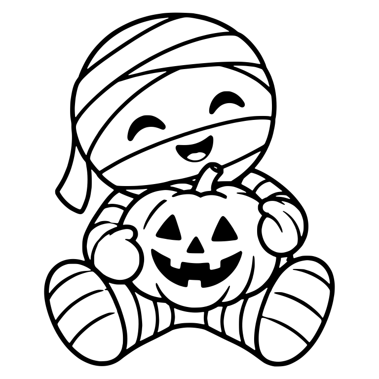 Happy Mummy Hugging a Jack-o'-Lantern — free fantasy-creature SVG cut file
