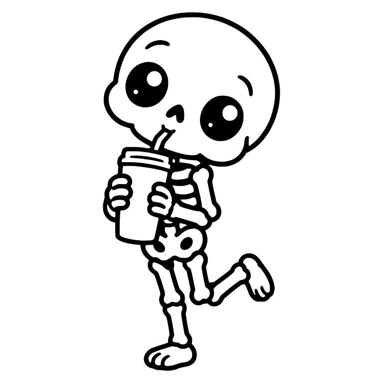 Hopping Skeleton Sipping a Tumbler with Both Hands — free skeleton SVG cut file