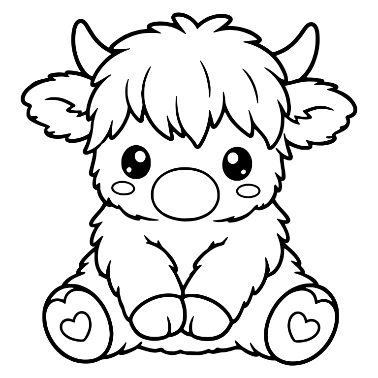 Sitting Highland Cow Calf with Heart Footpads — free animal SVG cut file