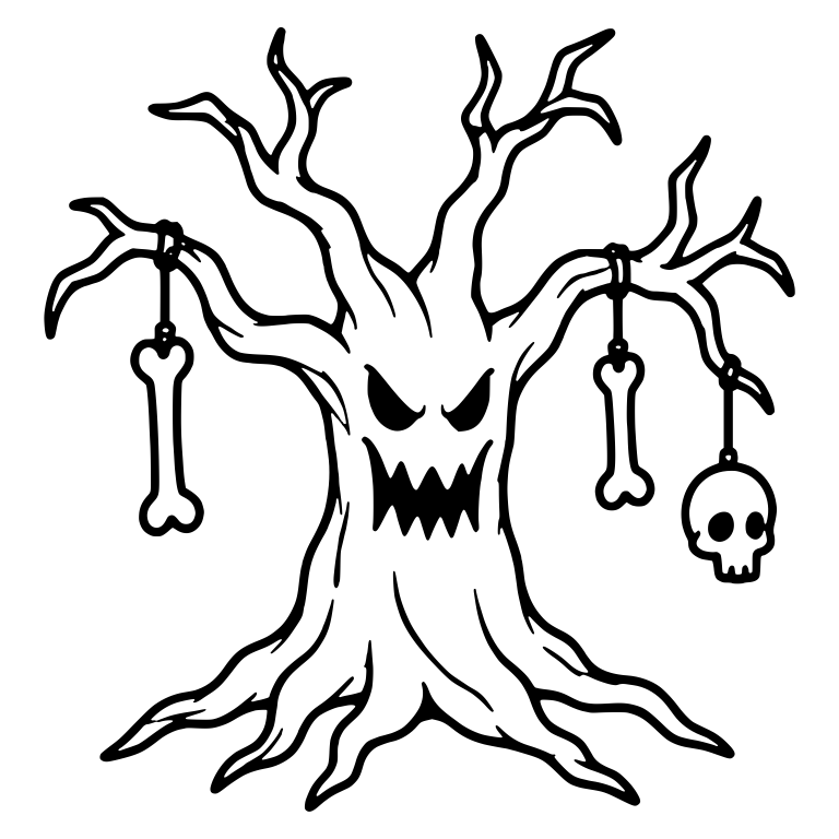 Angry Tree with Two Dangling Bones and a Skull — free fantasy-creature SVG cut file