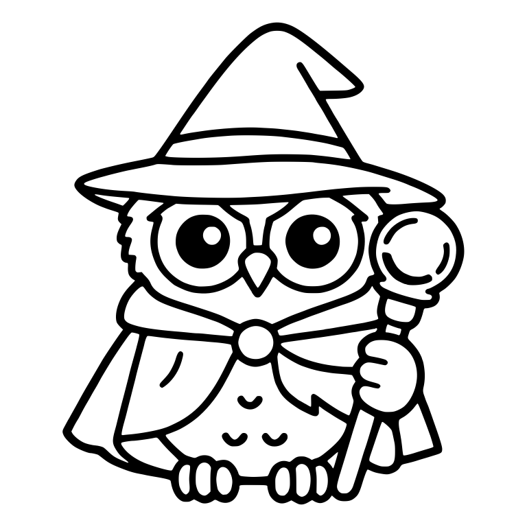 Wizard Owl With Orb Staff, Brow Lines and Clasp Cape — free animal SVG cut file