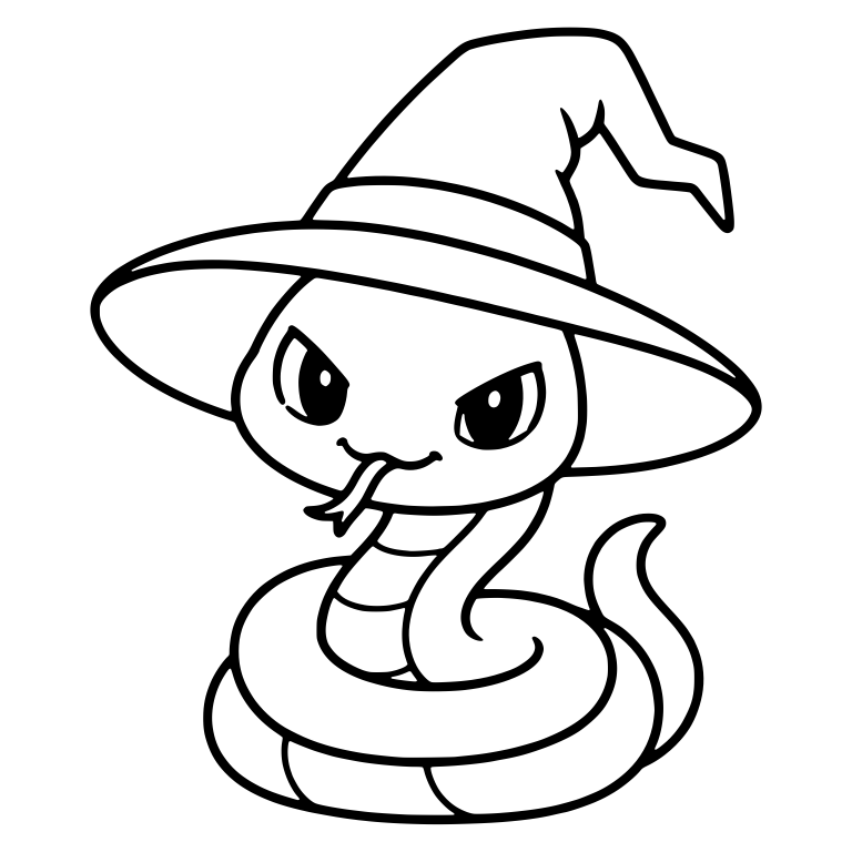 Fierce-Eyed Coiled Snake in Plain Wide-Brim Witch Hat — free animal SVG cut file