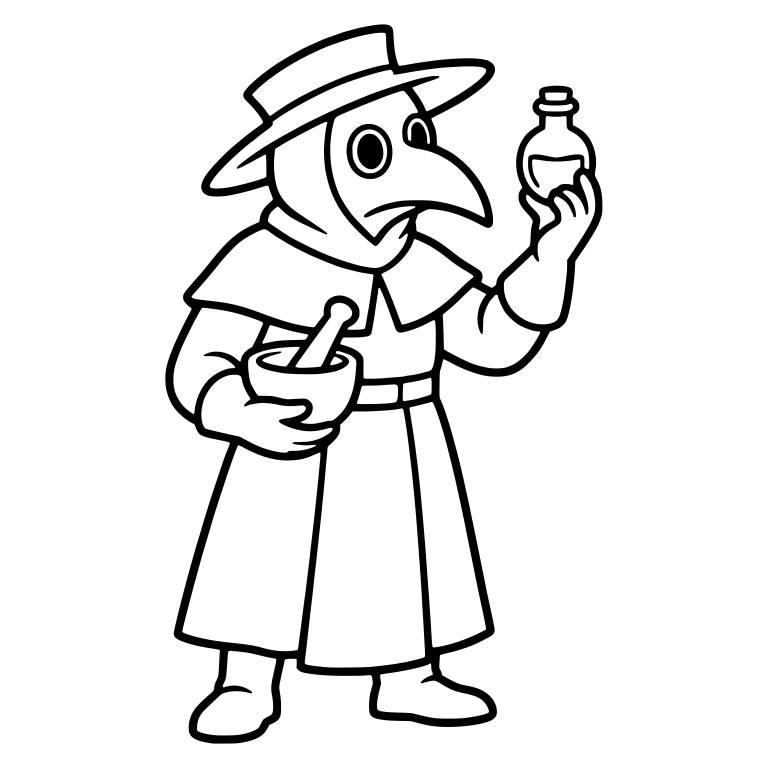 Plague Doctor with Mortar, Pestle and Potion Bottle — free characters SVG cut file