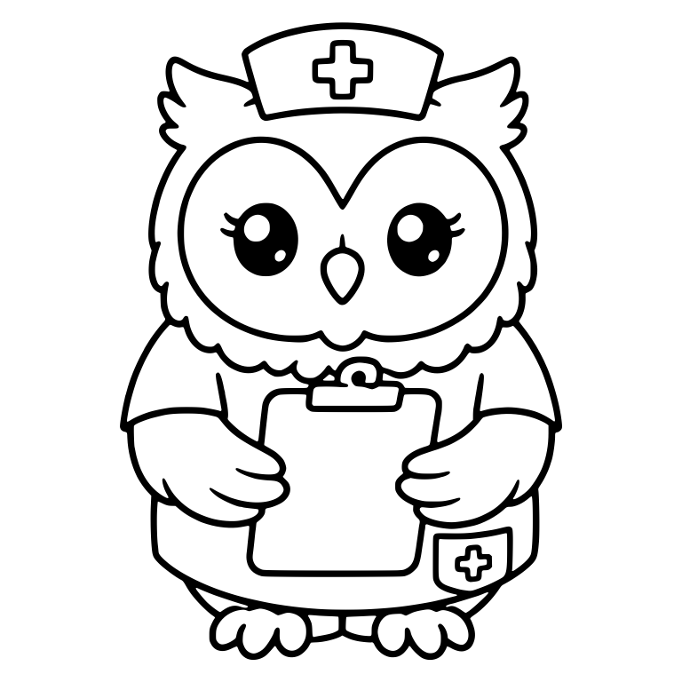 Nurse Owl Holding Clipboard in Scrubs with Cross Cap — free animal SVG cut file